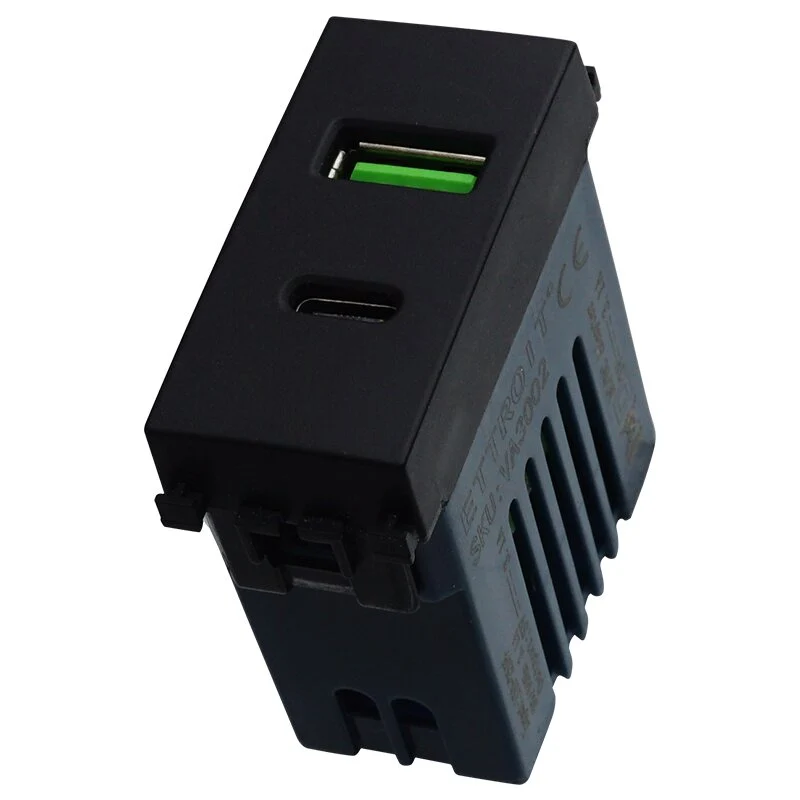 Ettroit Presa Usb 2 IN 1 USB+TYPE-C 3.1AMH | VA3002 compatibile vimar arkè nera