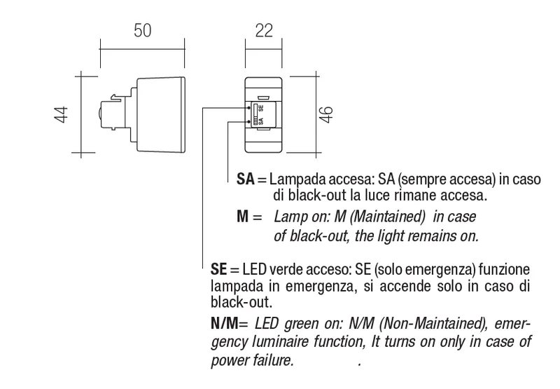 Lampada di emergenza LED Relco da incasso SE/SA compatibile Bticino e Vimar