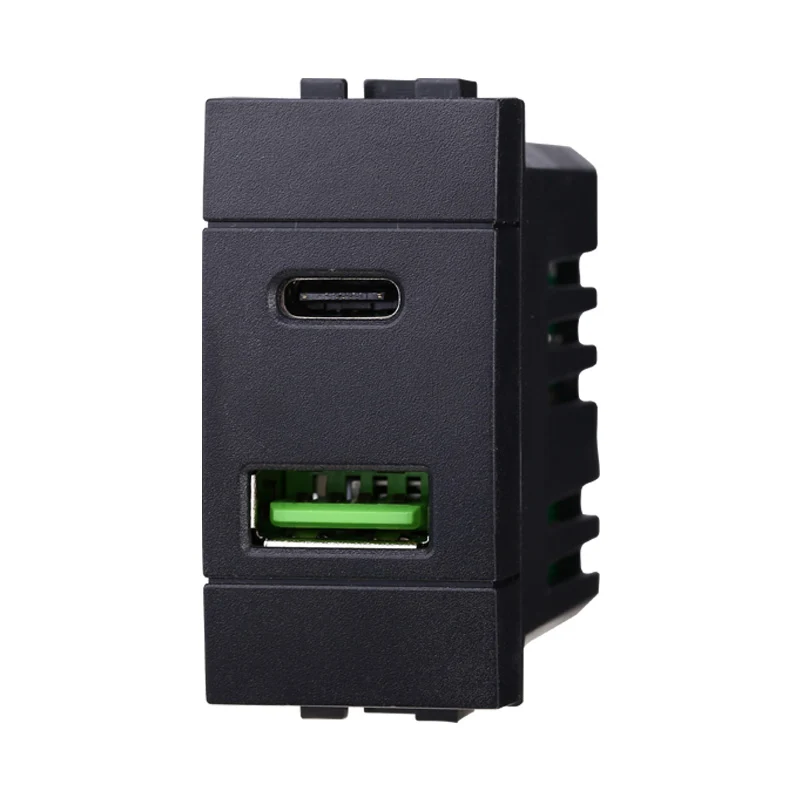 Caricatore USB doppio Tipo A e C 3,1Ah nero per Bticino Living International