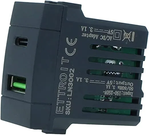 Caricatore USB doppio Tipo A e C 3,1Ah nero per Bticino Living International