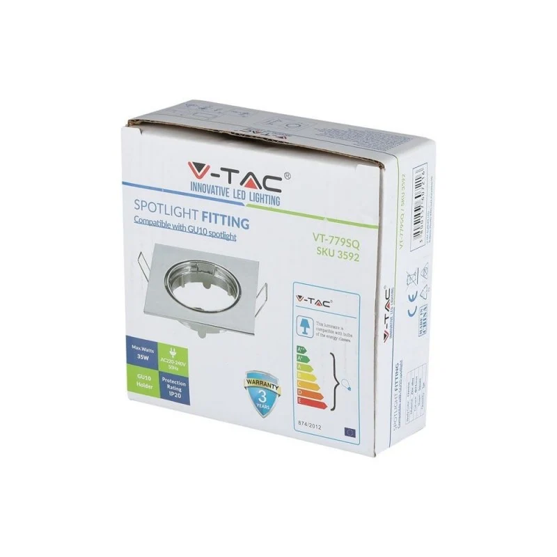 Portafaretto LED da Incasso Quadrato Orientabile Cromato GU10/GU5.3 - V-Tac VT-779-CH