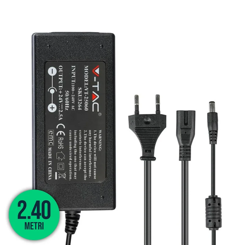 V-TAC VT-22078 Alimentatore in Plastica 78W 24V 3,65A Plug&Play con Jack 2,1 Colore Nero IP44 - SKU 3272