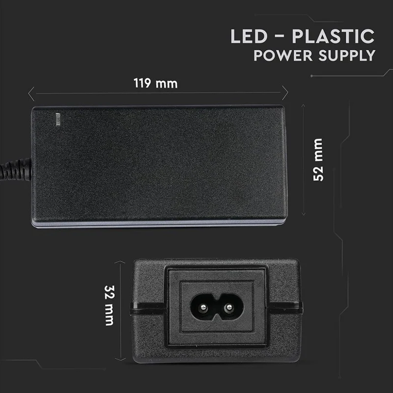 V-TAC VT-25060 Alimentatore in Plastica 60W 24V 25A Plug&Play con Jack 2,1 Colore Nero IP44 - SKU 3264