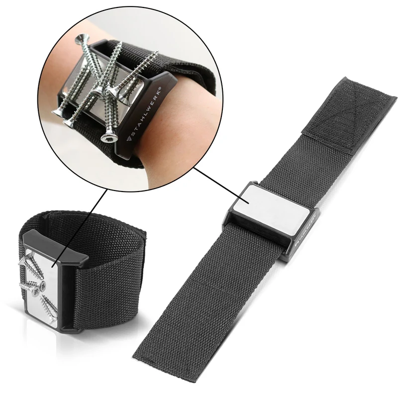 STAHLWERK Magnetarmband für Schrauben magnetische Kleinteile Schrauben Nägel Bits Bohrer Werkzeug starker Magnet Handwerker 2er Set