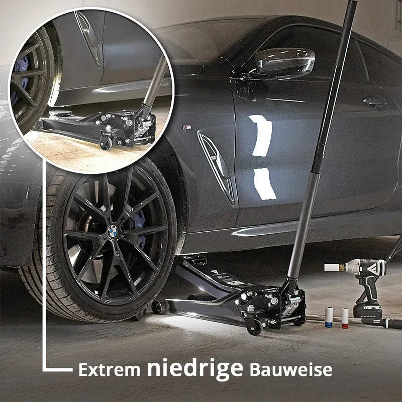 STAHLWERK Reifenwechsel-Set Basic mit extra flachem 3 t Rangier-Wagenheber mit 75-510 mm Hubbereich, Drehmomentschlüssel mit 70-350 Nm und Arbeitshandschuhen für Reifenwechsel am Kfz
