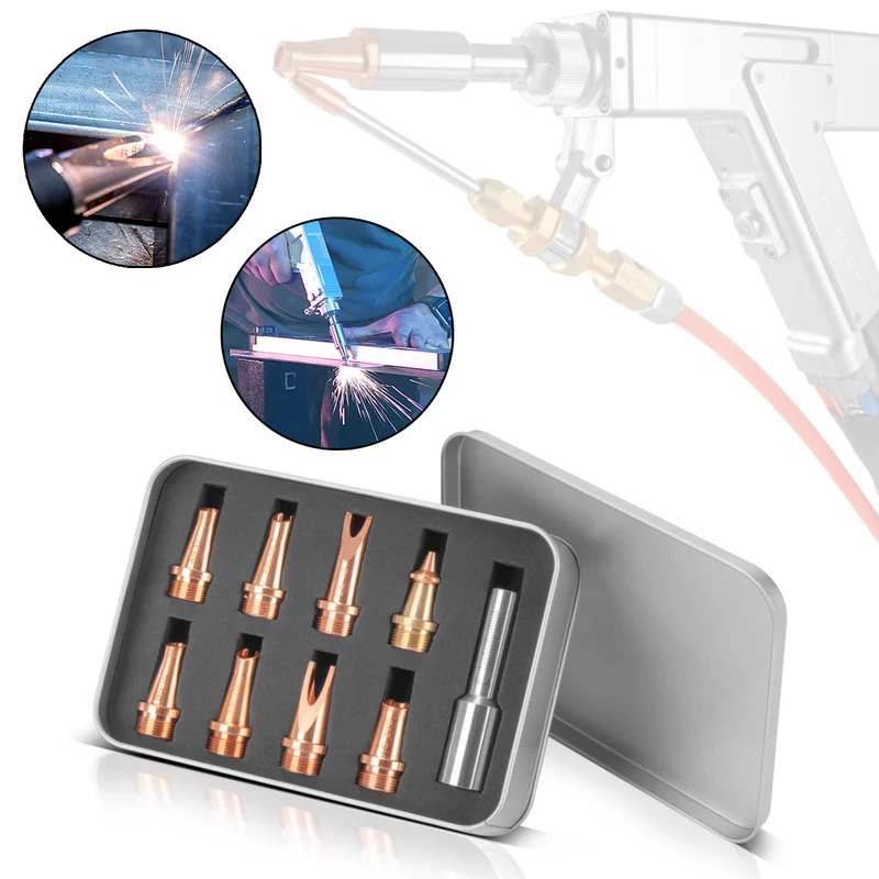 STAHLWERK Laser-Düsen 9er Set Profi-Zubehör für Laser-Schweißbrenner | Laser-Schweißgeräte mit 7 Schweißdüsen, 1 Schneiddüse und 1 Düsenträger inklusive Schutzbox