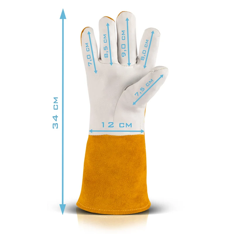 STAHLWERK Schweißerhandschuhe + WIG Finger Set, robuste und hitzebeständige Schutzhandschuhe aus Echtleder inklusive Hitzeschutz aus Kevlargewebe für alle Schweiß- und Schneidarbeiten