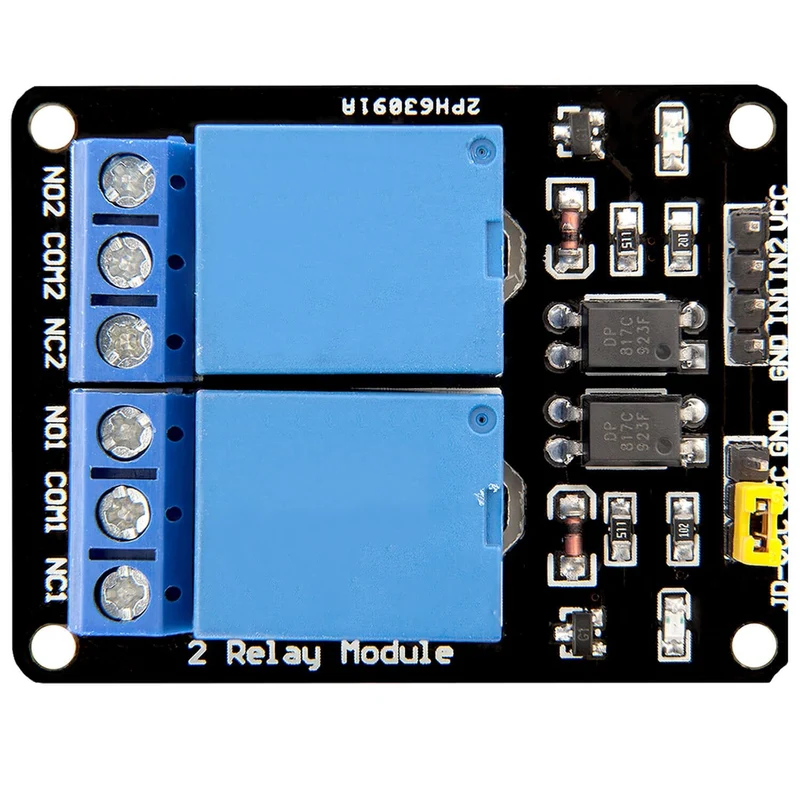 2-channel relay module 5V with optocoupler low-level trigger compatible with Arduino and Raspberry Pi