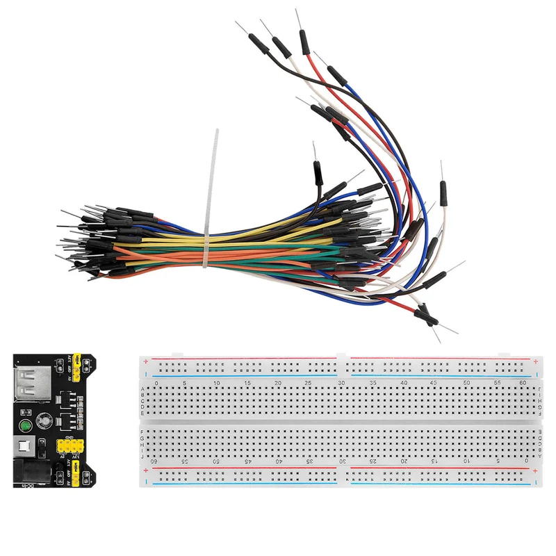 MB 102 Breadboard Kit - 830 breadboard, power supply adapter 3.3V 5V, 65 jumpers