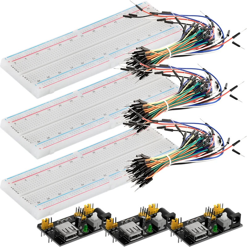 MB 102 Breadboard Kit - 830 breadboard, power supply adapter 3.3V 5V, 65 jumpers