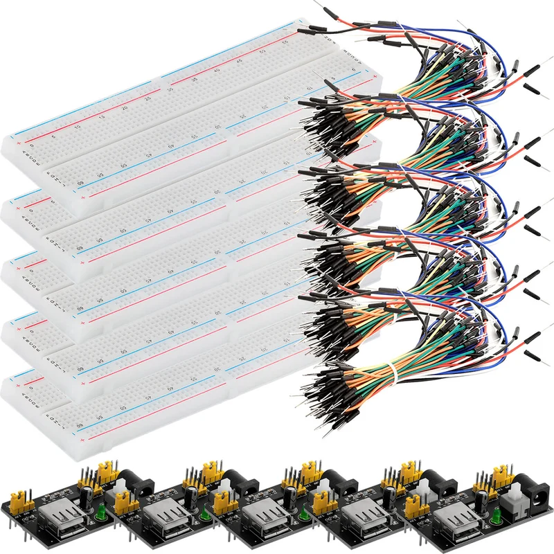 MB 102 Breadboard Kit - 830 breadboard, power supply adapter 3.3V 5V, 65 jumpers