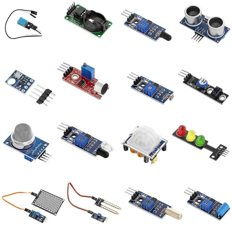 16 in 1 kit accessory set with sensors and modules compatible with Arduino and Raspberry Pi