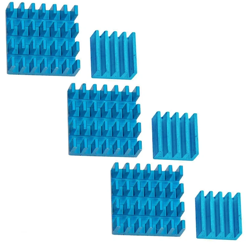 Set of 2 blue aluminum heat sinks passive for Raspberry Pi 3 with thermally conductive special adhesive film