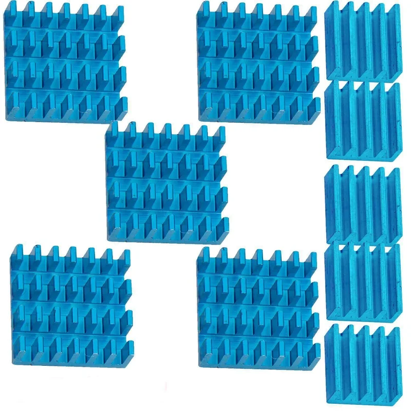 Set of 2 blue aluminum heat sinks passive for Raspberry Pi 3 with thermally conductive special adhesive film