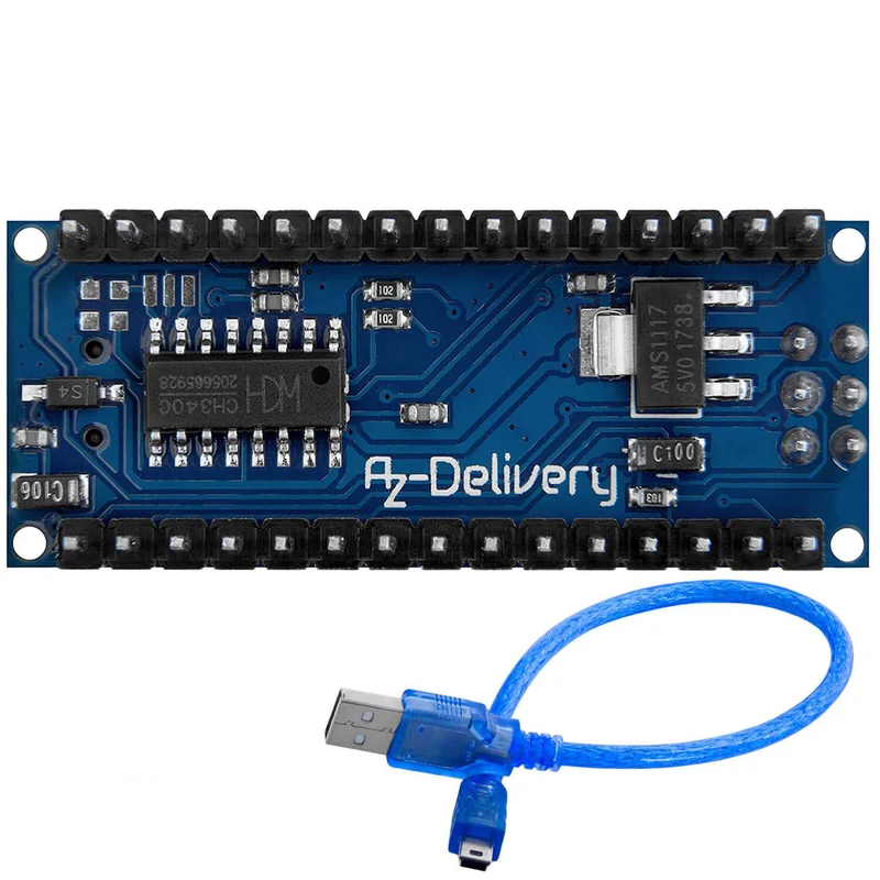 AZ-Nano V3-Board Atmega328 CH340 ready soldered, improved version with USB cable