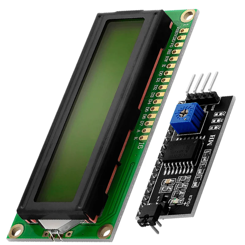 HD44780 1602 LCD module display bundle with I2C interface 2x16 characters (with green background) compatible with Arduino and Raspberry Pi