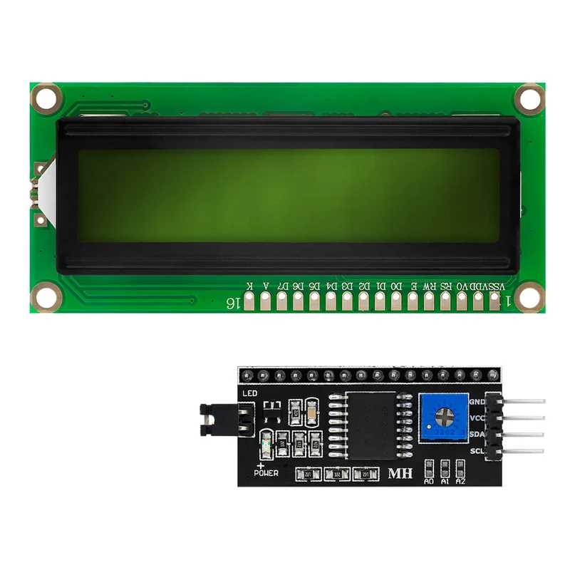 HD44780 1602 LCD module display bundle with I2C interface 2x16 characters (with green background) compatible with Arduino and Raspberry Pi