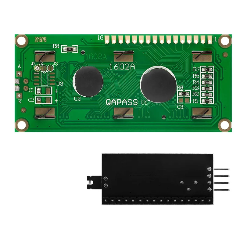 HD44780 1602 LCD module display bundle with I2C interface 2x16 characters (with green background) compatible with Arduino and Raspberry Pi