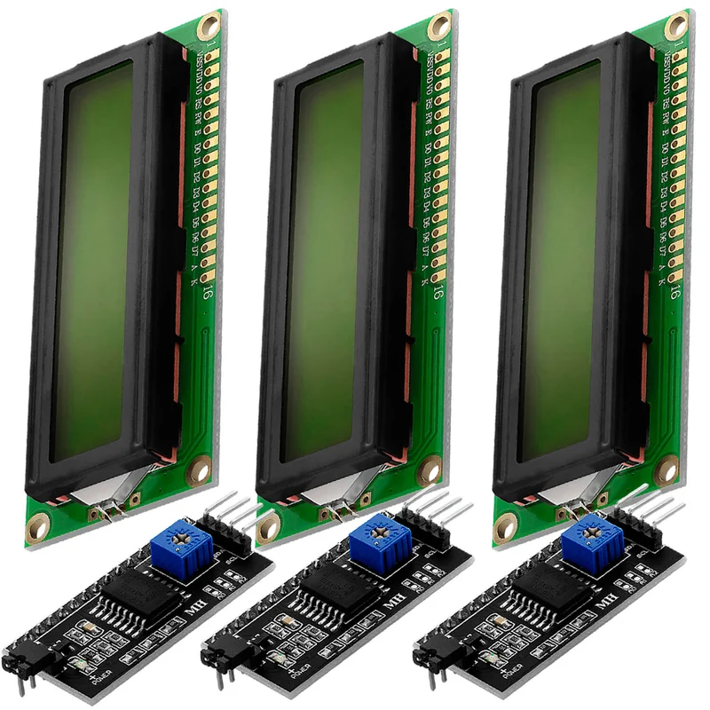 HD44780 1602 LCD module display bundle with I2C interface 2x16 characters (with green background) compatible with Arduino and Raspberry Pi