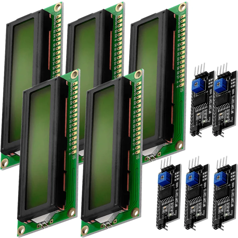 HD44780 1602 LCD module display bundle with I2C interface 2x16 characters (with green background) compatible with Arduino and Raspberry Pi