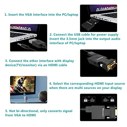 Adattatore da VGA a HDMI, Convertitore HDMI con a