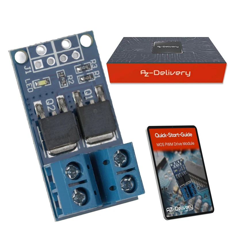 MOSFET PWM controller Module DC 5V -36V 15A, compatible with Arduino - compatible with Raspberry Pi, for microcontroller, LED 12V, solenoid, engine control, servo engine, step -engine, power supply, PWM controller, transistor