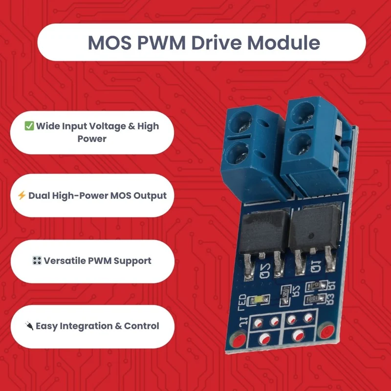 MOSFET PWM controller Module DC 5V -36V 15A, compatible with Arduino - compatible with Raspberry Pi, for microcontroller, LED 12V, solenoid, engine control, servo engine, step -engine, power supply, PWM controller, transistor