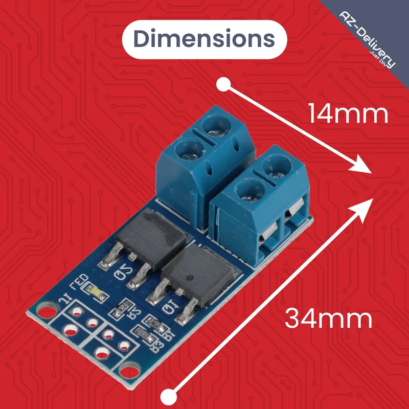 MOSFET PWM controller Module DC 5V -36V 15A, compatible with Arduino - compatible with Raspberry Pi, for microcontroller, LED 12V, solenoid, engine control, servo engine, step -engine, power supply, PWM controller, transistor
