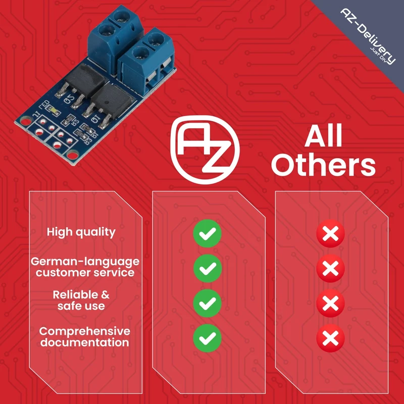 MOSFET PWM controller Module DC 5V -36V 15A, compatible with Arduino - compatible with Raspberry Pi, for microcontroller, LED 12V, solenoid, engine control, servo engine, step -engine, power supply, PWM controller, transistor