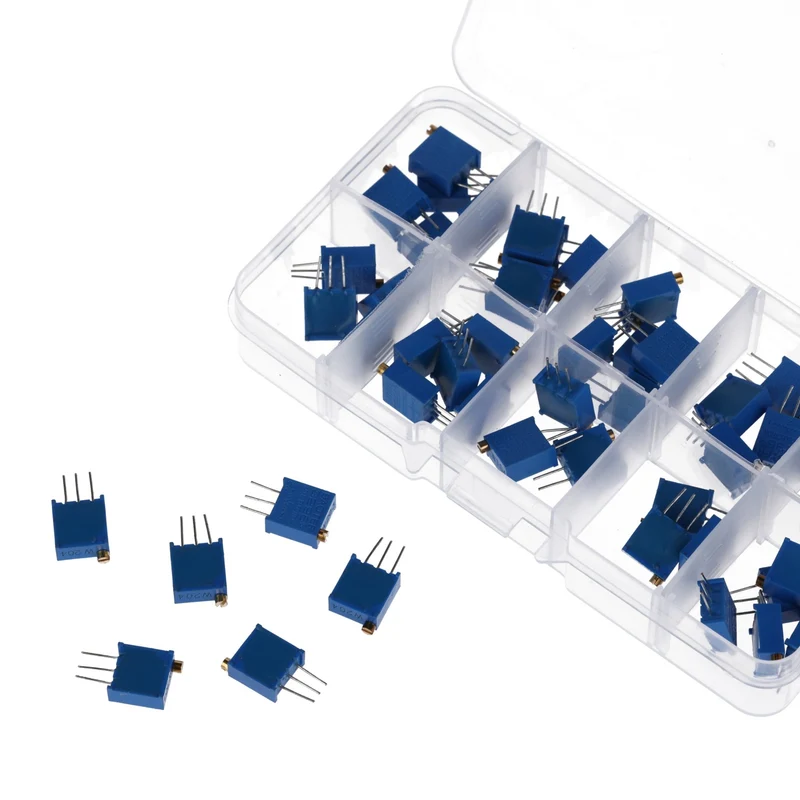 3296W Trimmer Potentiometer Set – 10 Werte, 60 Stück (500Ω bis 1MΩ) – Hochpräzise Lineare Potentiometer für Elektronikprojekte – Enthält 1K, 10K, 100K Ohm und mehr