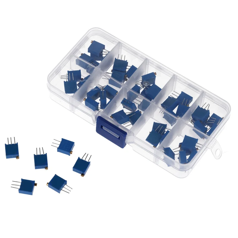 3296W Trimmer Potentiometer Set – 10 Werte, 60 Stück (500Ω bis 1MΩ) – Hochpräzise Lineare Potentiometer für Elektronikprojekte – Enthält 1K, 10K, 100K Ohm und mehr