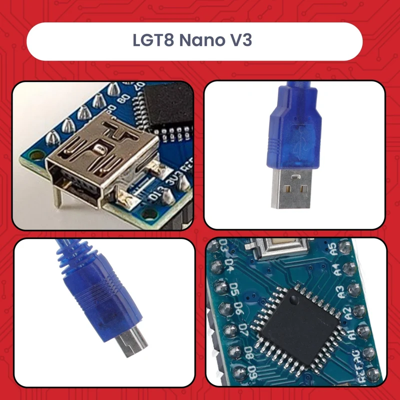 LGT8 Nano V3 - Microcontroller board with LGT8F328P and CH340, compatible with Arduino Nano, 32 MHz clock frequency, with pre-soldered pins & USB cable