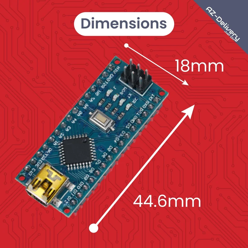 LGT8 Nano V3 - Microcontroller board with LGT8F328P and CH340, compatible with Arduino Nano, 32 MHz clock frequency, with pre-soldered pins & USB cable