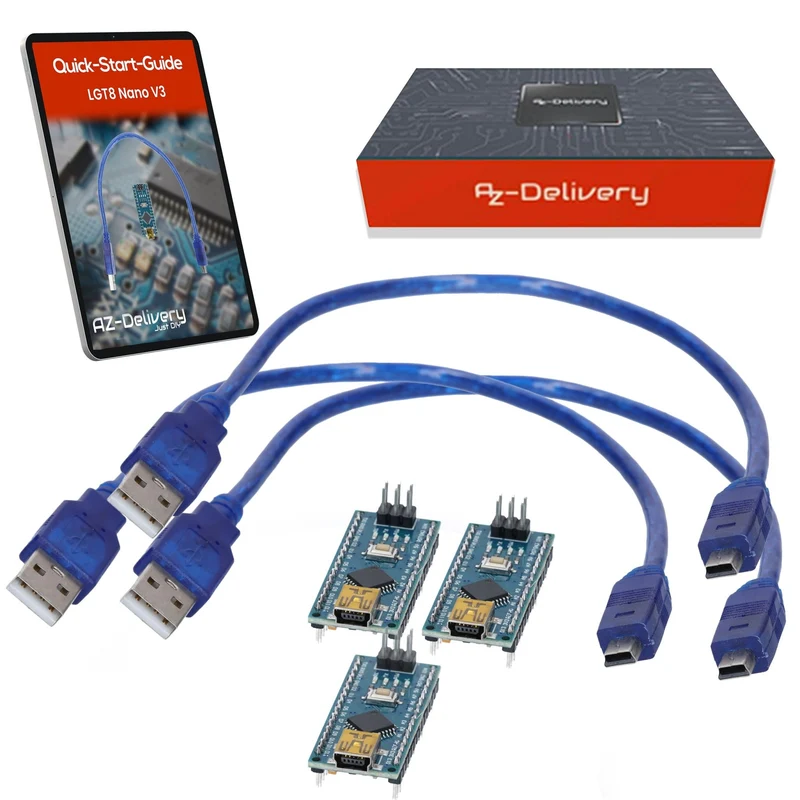 LGT8 Nano V3 - Microcontroller board with LGT8F328P and CH340, compatible with Arduino Nano, 32 MHz clock frequency, with pre-soldered pins & USB cable