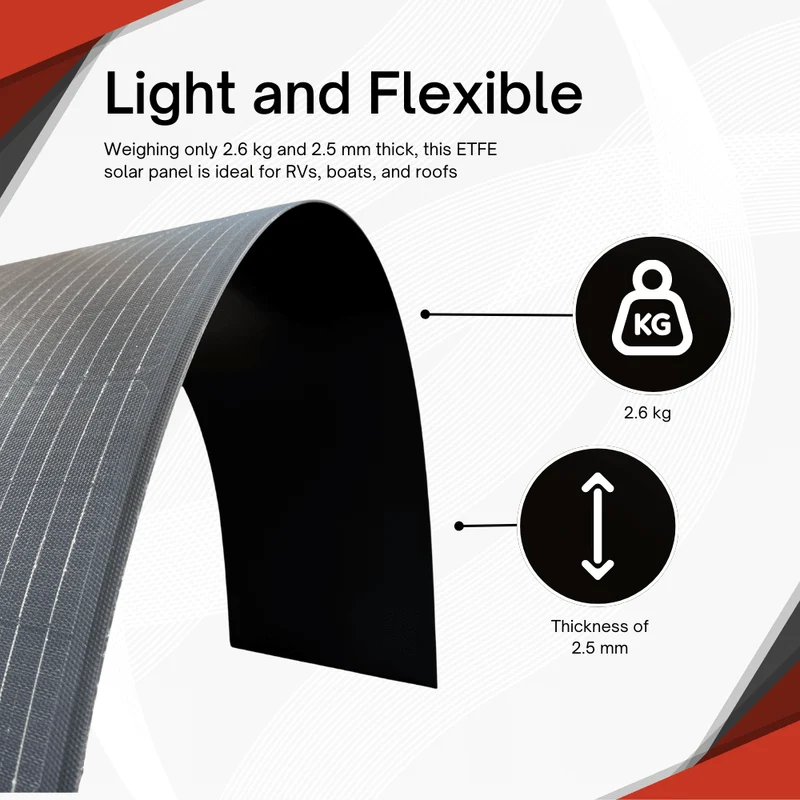 130W ETFE Flexible Solar Panel – Monocrystalline Solar Module, Lightweight & Robust, PV Module with MC4 Connector, Ideal for Motorhomes, Boats, Roofs, Balconies, Camping & Off-Grid Applications