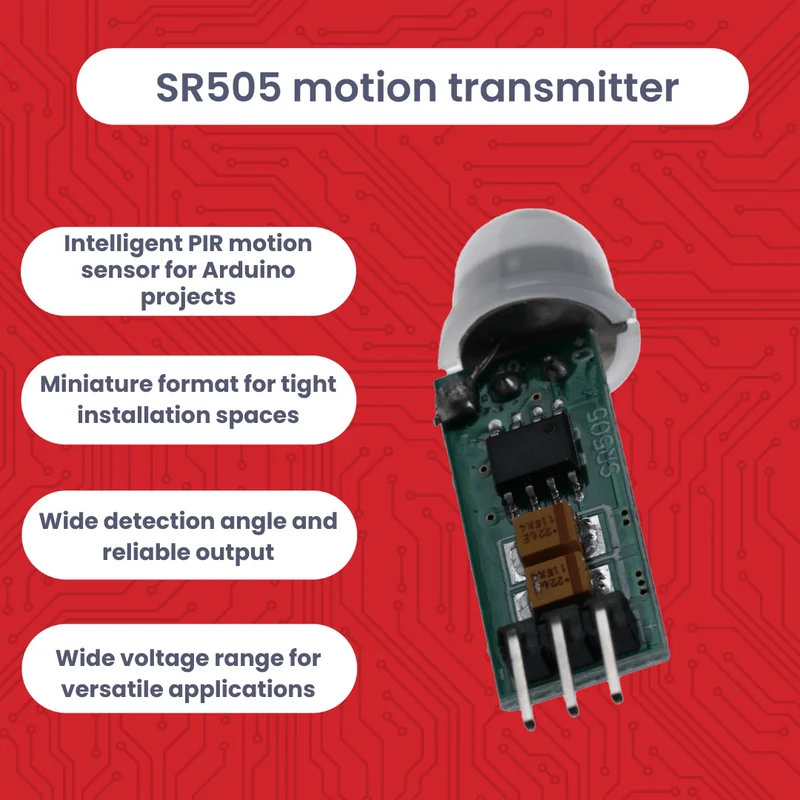 SR505 Mini PIR Motion Sensor 4.5–20V – Infrared IR Sensor Module for Arduino, 100° Detection, 4m Range, Compact Motion Detector, HC-SR501 Alternative