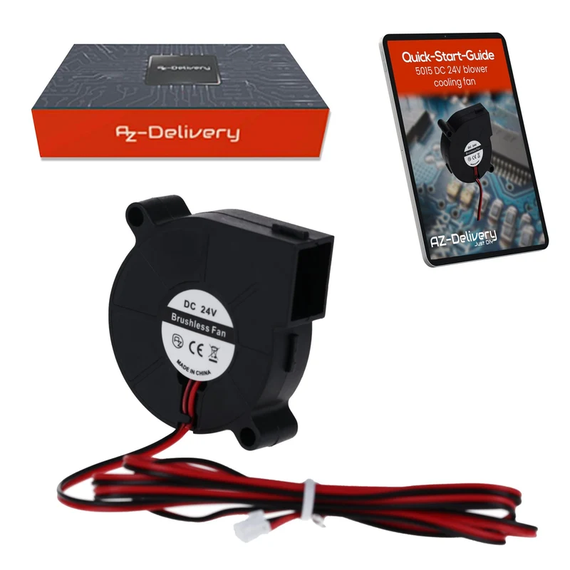 5015 DC 24V fan radial fan-50 x 50 x 15 mm brushless mini blower for electronics cooling, 3D printer, household appliances-quiet & efficient, 2-pin connection-including e-book