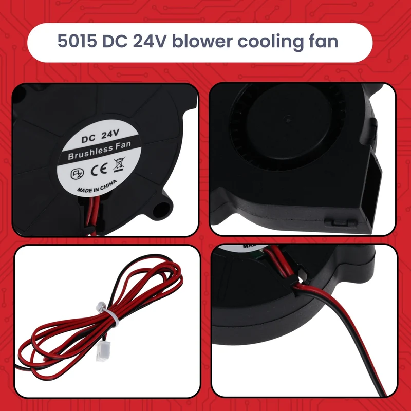 5015 DC 24V fan radial fan-50 x 50 x 15 mm brushless mini blower for electronics cooling, 3D printer, household appliances-quiet & efficient, 2-pin connection-including e-book
