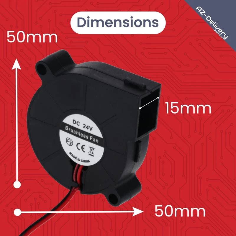 5015 DC 24V fan radial fan-50 x 50 x 15 mm brushless mini blower for electronics cooling, 3D printer, household appliances-quiet & efficient, 2-pin connection-including e-book