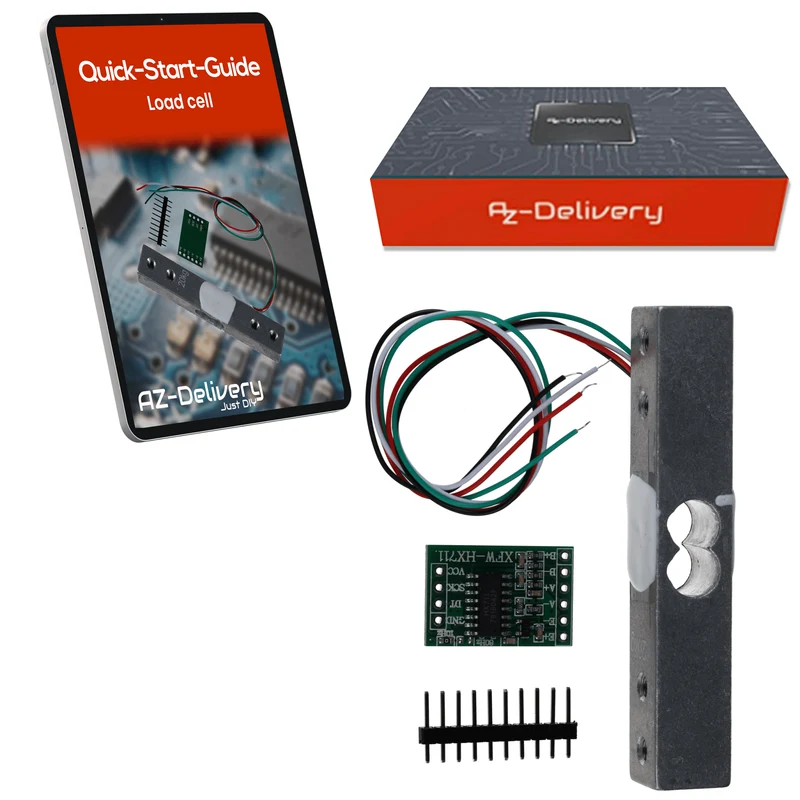 20 kg load cell with HX711 module – precision sensor for weight measurement compatible with Arduino & Raspberry Pi – set includes amplifier ADC for force measurement