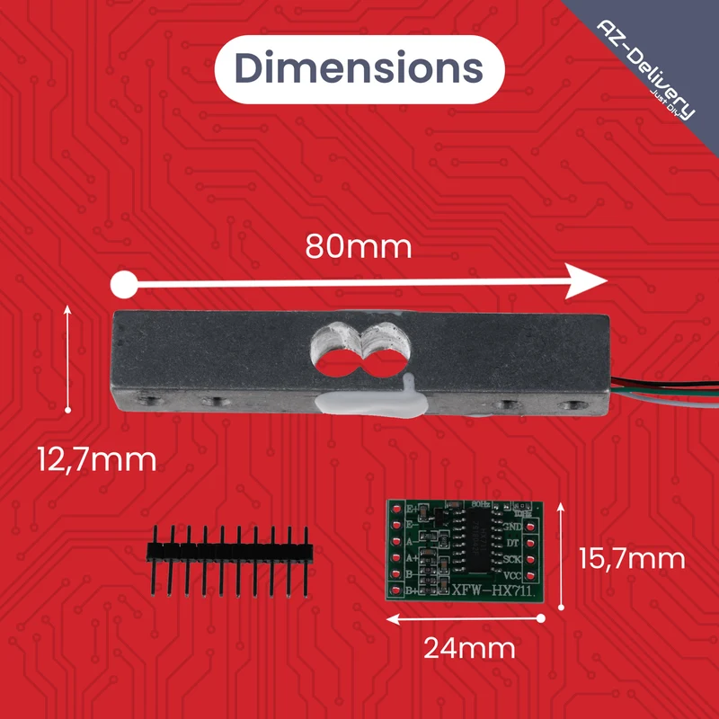 20 kg load cell with HX711 module – precision sensor for weight measurement compatible with Arduino & Raspberry Pi – set includes amplifier ADC for force measurement