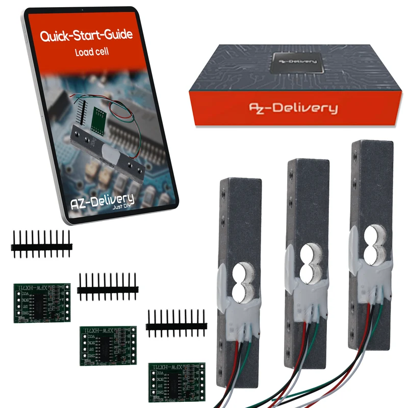 20 kg load cell with HX711 module – precision sensor for weight measurement compatible with Arduino & Raspberry Pi – set includes amplifier ADC for force measurement
