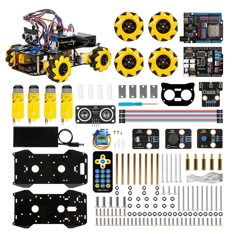 STEM robot car starter kit, Mecanum-Wheels with ESP32 controller board | Supports Arduino and ACECode programming