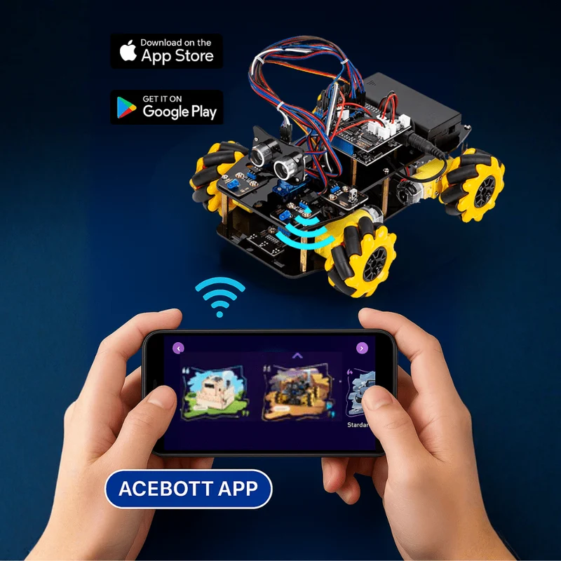 STEM robot car starter kit, Mecanum-Wheels with ESP32 controller board | Supports Arduino and ACECode programming