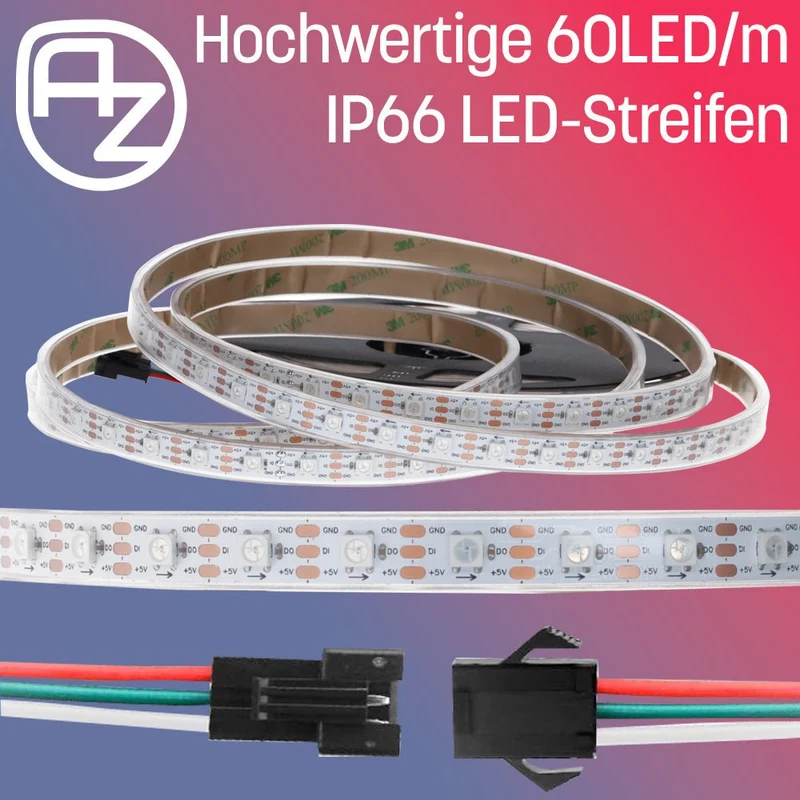 WS2812B 60 LEDs/m 60 pixels/m LED Strip RGB addressable LED strip with 5050 SMD LEDs IP66 White Waterproof Dustproof