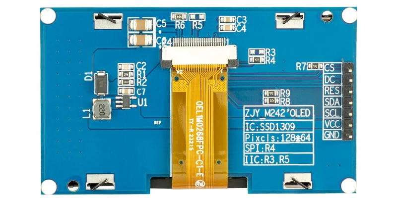 2.42" 128X64 OLED display module SPI - 2.42 inch OLED screen compatible with Arduino UNO R3 - White font OLED