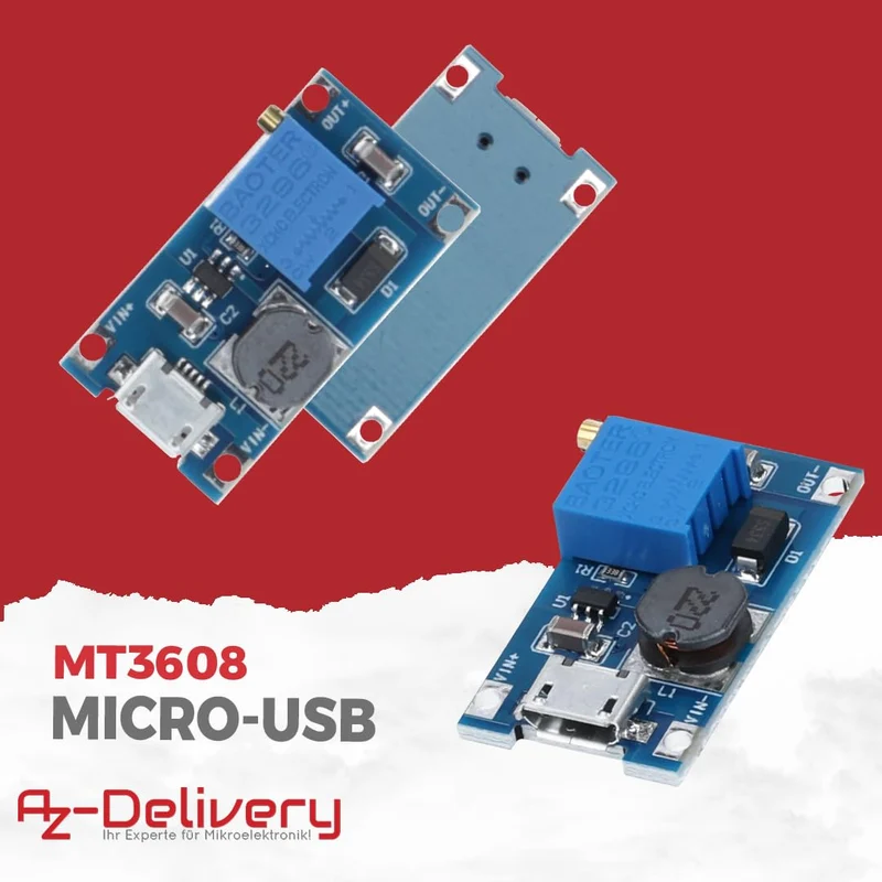2A DC-DC boost step-up converter, MicroUSB - Universal voltage regulator, 2V-24V to 5V-28V, for MT3608