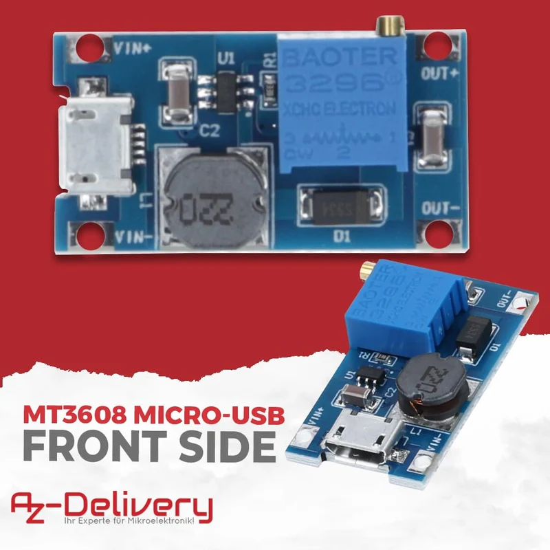 2A DC-DC boost step-up converter, MicroUSB - Universal voltage regulator, 2V-24V to 5V-28V, for MT3608