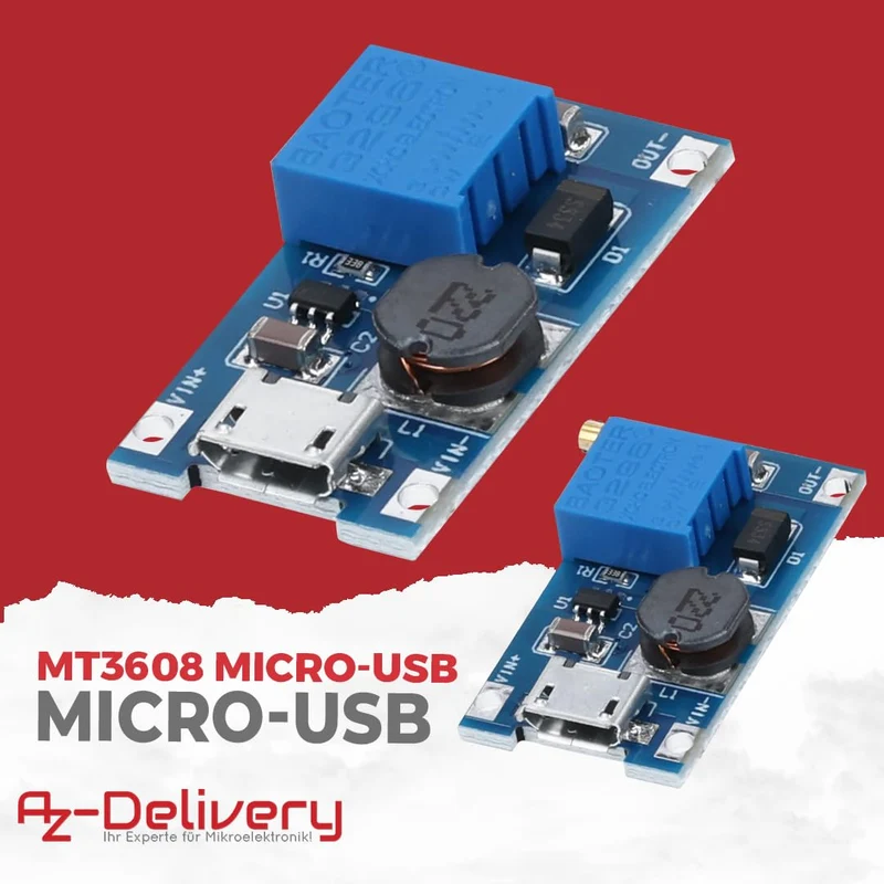 2A DC-DC boost step-up converter, MicroUSB - Universal voltage regulator, 2V-24V to 5V-28V, for MT3608