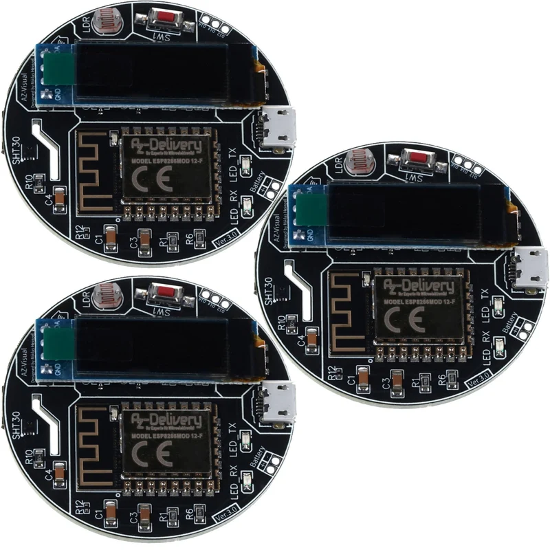 AZ-Visual - ESP8266-12F development board with temperature, humidity and ambient light sensor (SHT30 and LDR) + OLED display 0.91"